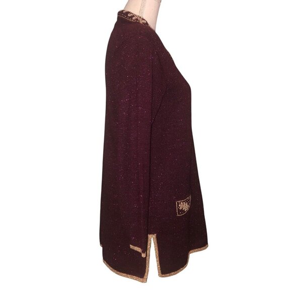 Vintage JACLYN SMITH Sz S Women's Wine & Gold Metallic Pearl Collared Sweater - Picture 6 of 7